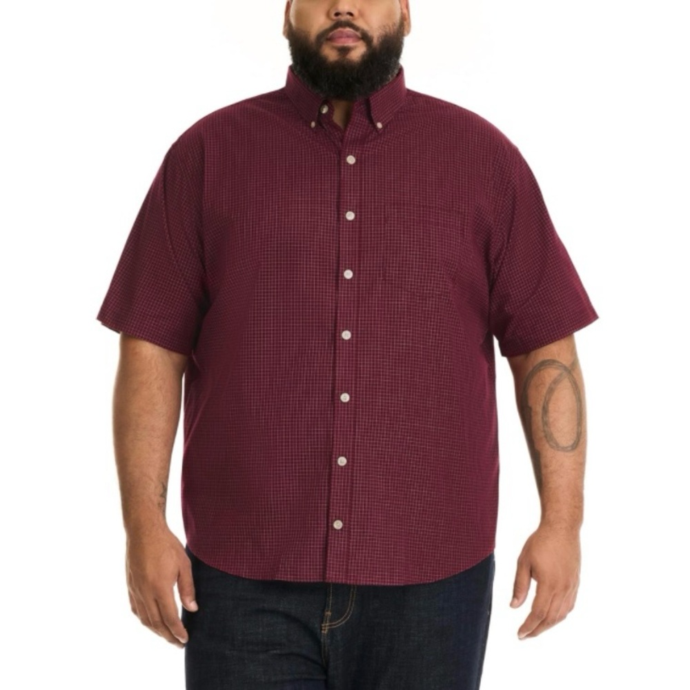 Van Heusen Big & Tall Short Sleeve Button Down Shirt Size 4XL Tall Port Red NWT